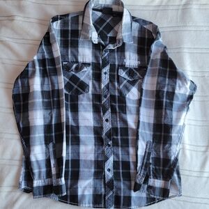 burnside Black & White Plaid Long-Sleeve Button-Down Shirt